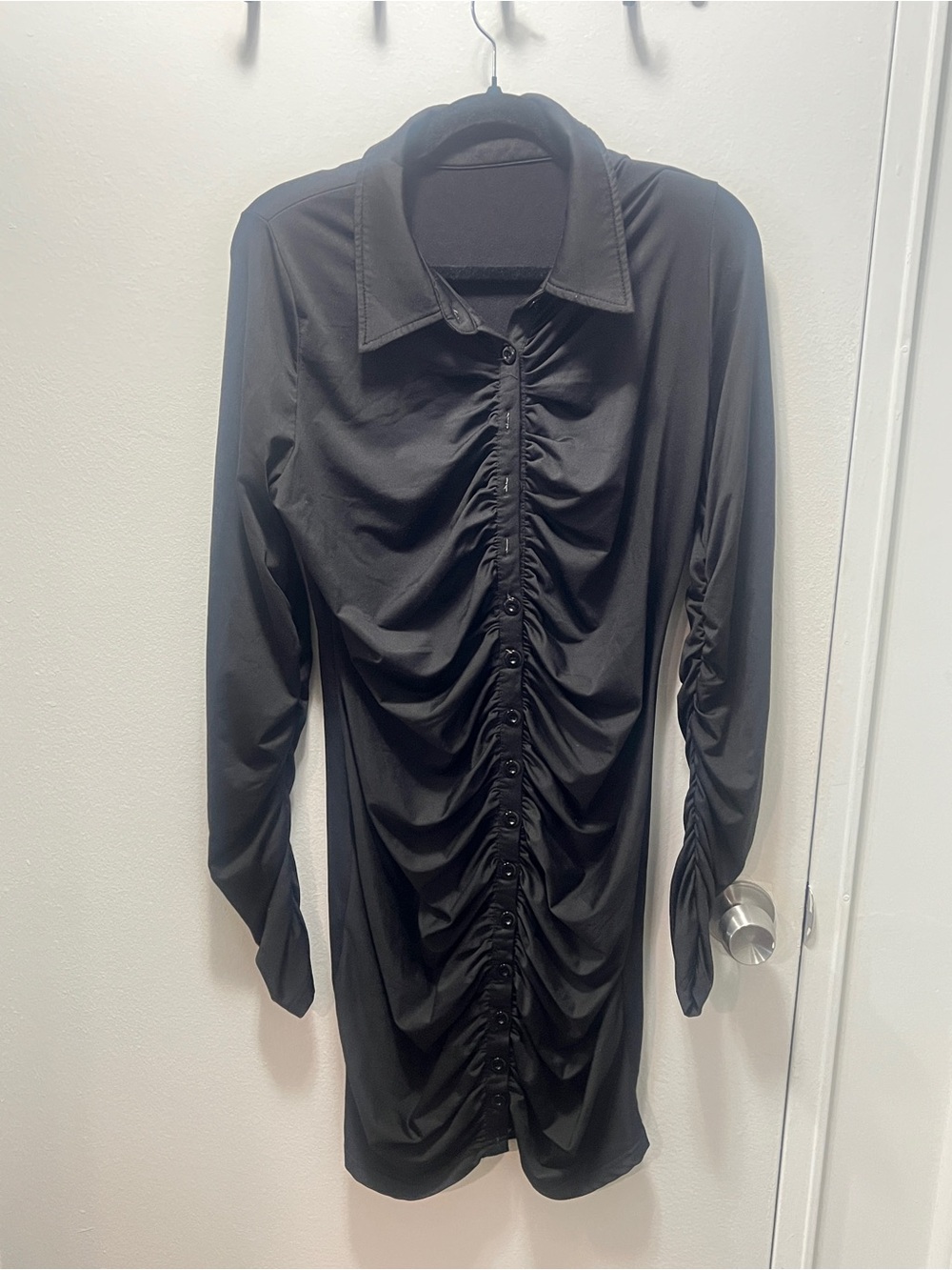 Ruched Long Sleeve Shirt Mini Dress (XL)